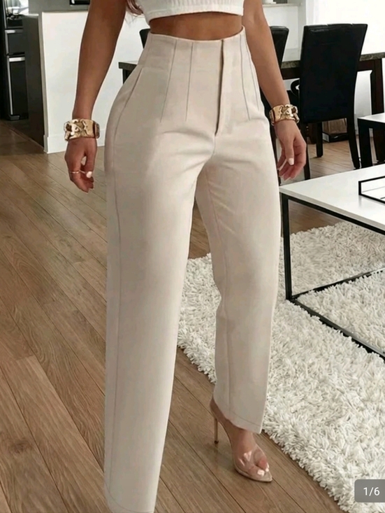SHEIN Pants - Women Pleated Cream Slim Fit Dress Pants Trousers Sz Xs Elegant Office Business
